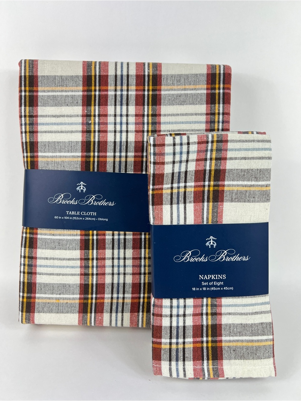 Brooks Brothers FALL Tablecloth And 8 Napkins Plaid Red Black Cream 60 x 104 NEW